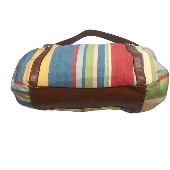 Fossil Purse Womens M Multi Striped Fabric & Leather Shoulder Bag Boho Festival - Picture 9 of 11